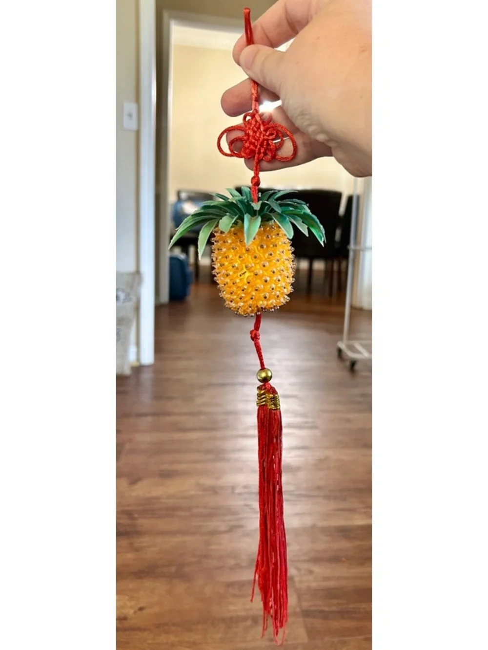 Handcrafted Pineapple Decorative Hanging Ornament with Red Tassel